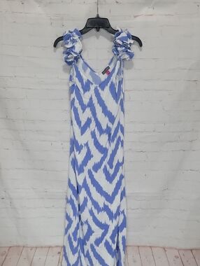 Vince Camuto Blue and White Ruffle Strap Maxi Dress